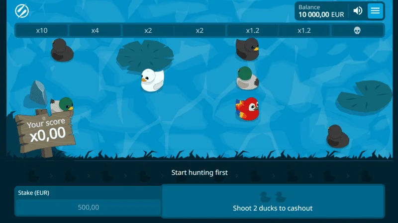 Exploding Ducks – herná obrazovka s kačicami na vode